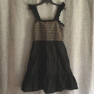 J. Crew Black and Gold Casual Smocked Tiered Dress
